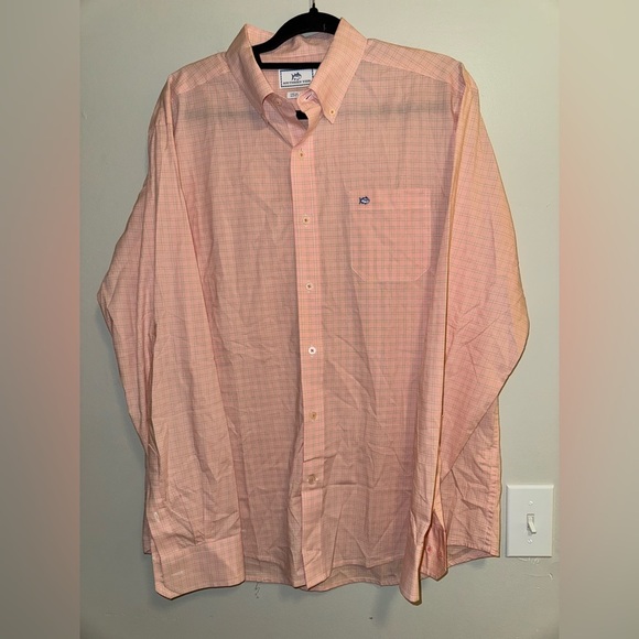 Men's Southern Tide Peach Checkered Shirt - Picture 1 of 4